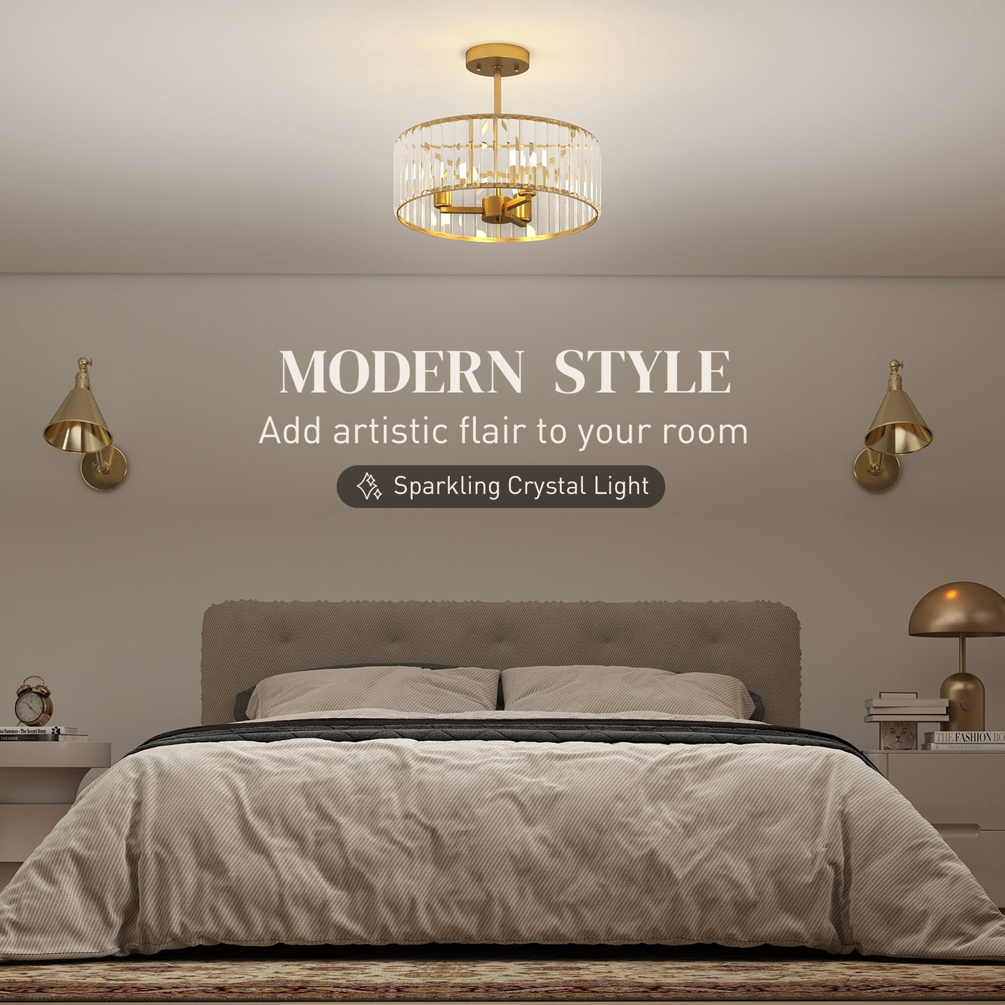 LightGlow Crystal Ceiling Light - Gold