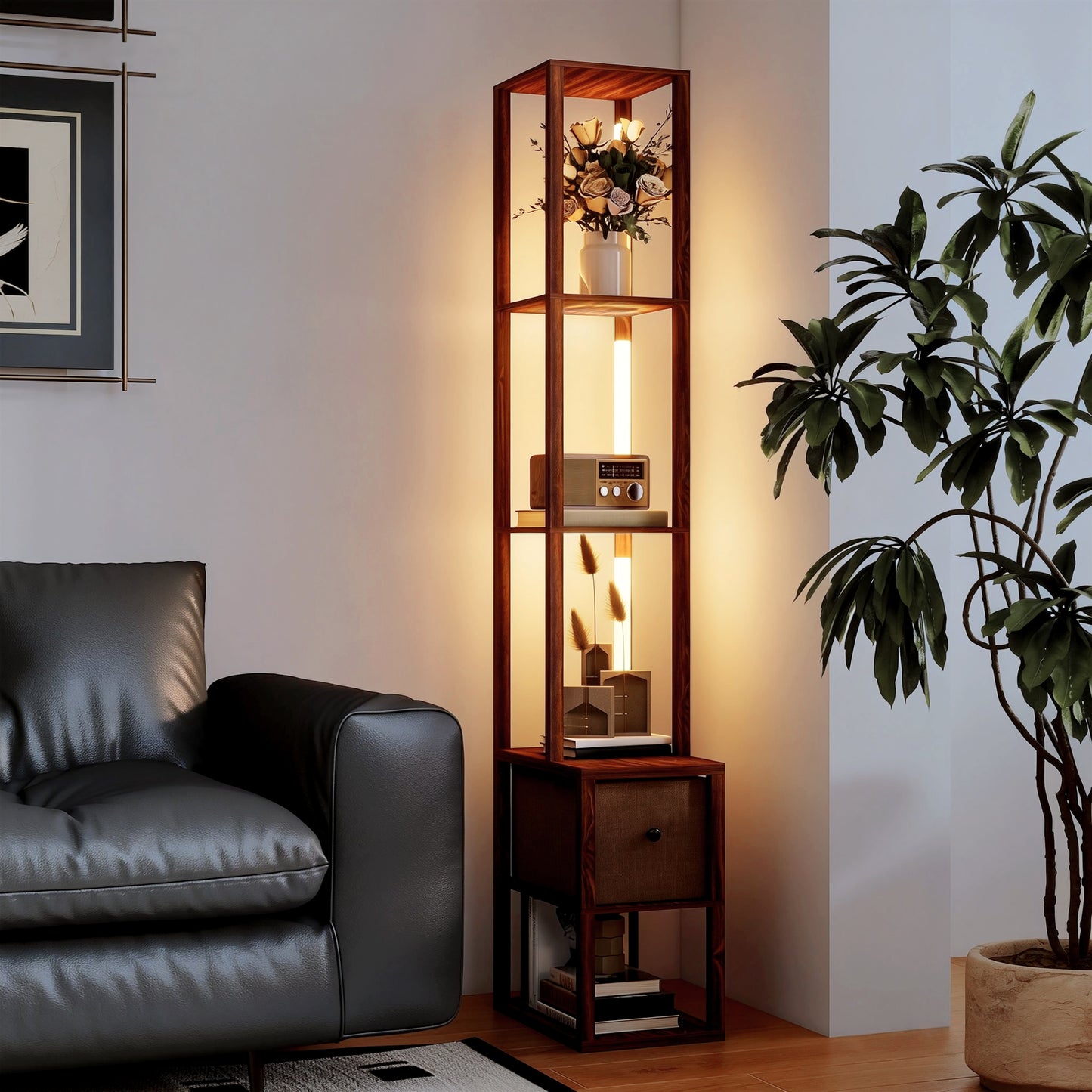 LightGlow Shelf Floor Lamp - Dark Brown