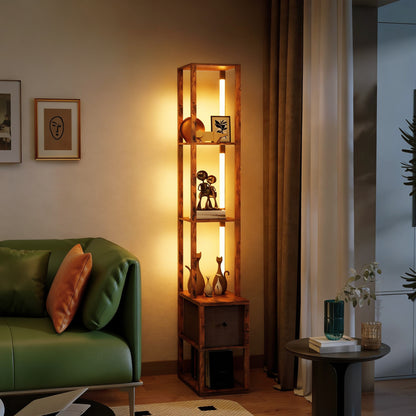 LightGlow Shelf Floor Lamp - Rustic Brown