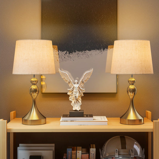 LightGlow Premium Set of Two Three-Colour Lamps, with USB Ports - Gold Tone