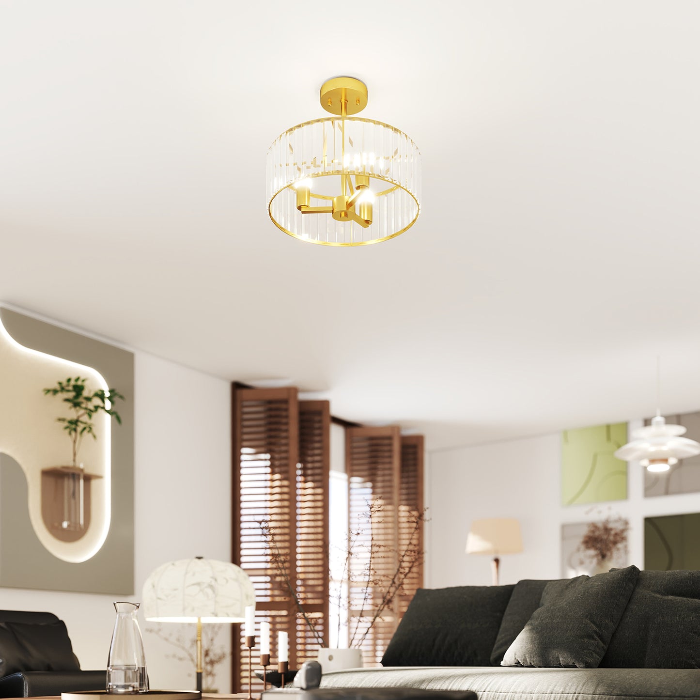 LightGlow Crystal Ceiling Light - Gold