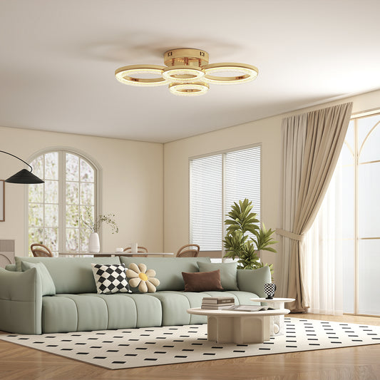 LightGlow Premium 4-Ring LED Ceiling Light, Flush Mount Ceiling Light with 3 Colour Temperatures, Gold Tone