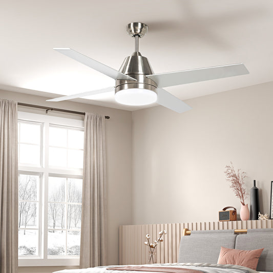 LightGlow Premium Ceiling Fan with LED Light, Flush Mount Ceiling Fan Lights with Reversible Blades, Remote, Silver and Black