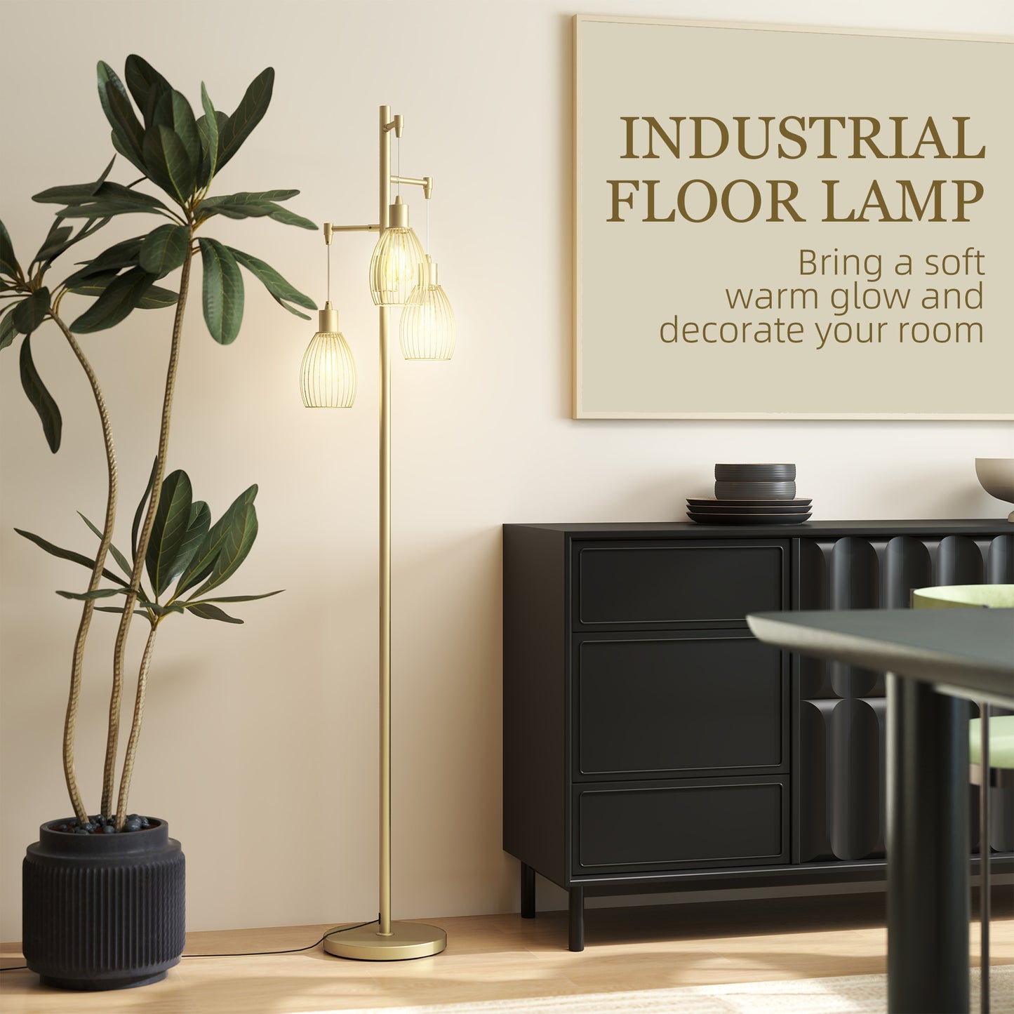 LightGlow 3-Light Industrial Floor Lamp - Gold