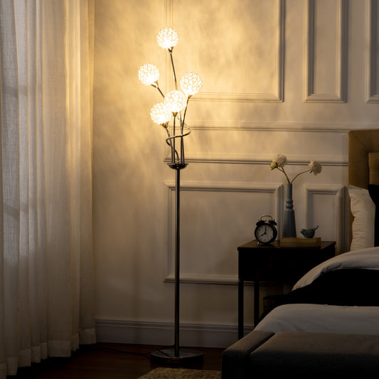 LightGlow Premium Floor Lamps for Living Room Bedroom with 5 Light, Modern Upright Standing Lamp, 34x25x156cm, Silver