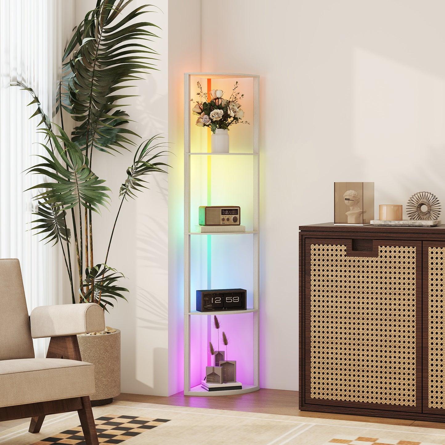 LightGlow 4-Tier RGB Floor Lamp - Oak