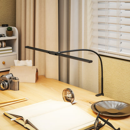 LightGlow Premium LED Desk Lamp with Clamp, Double Head Table Lamp with 3 Colour Modes & 10 Brightness Levels, Flexible Gooseneck Reading Desk Light with Timer and Memory Function for Study, Office, Work, Black