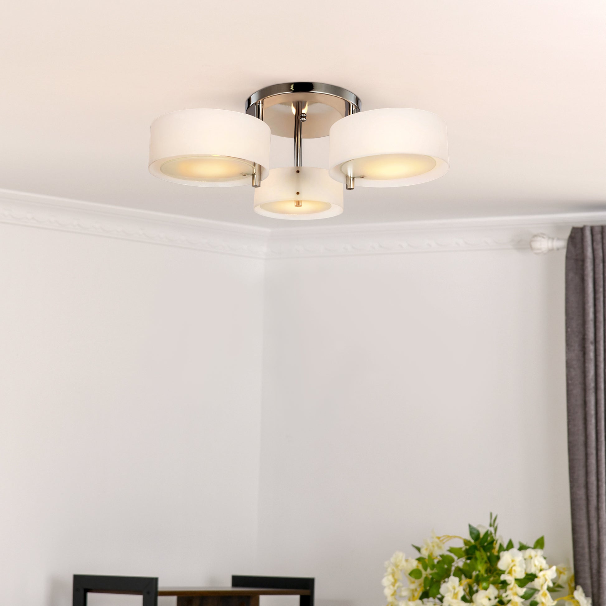 LightGlow Premium Acrylic Lamp Indoor 3 Light Pendant Chandelier Flush Mount Office Living Room Bedroom w/ Chrome Finish