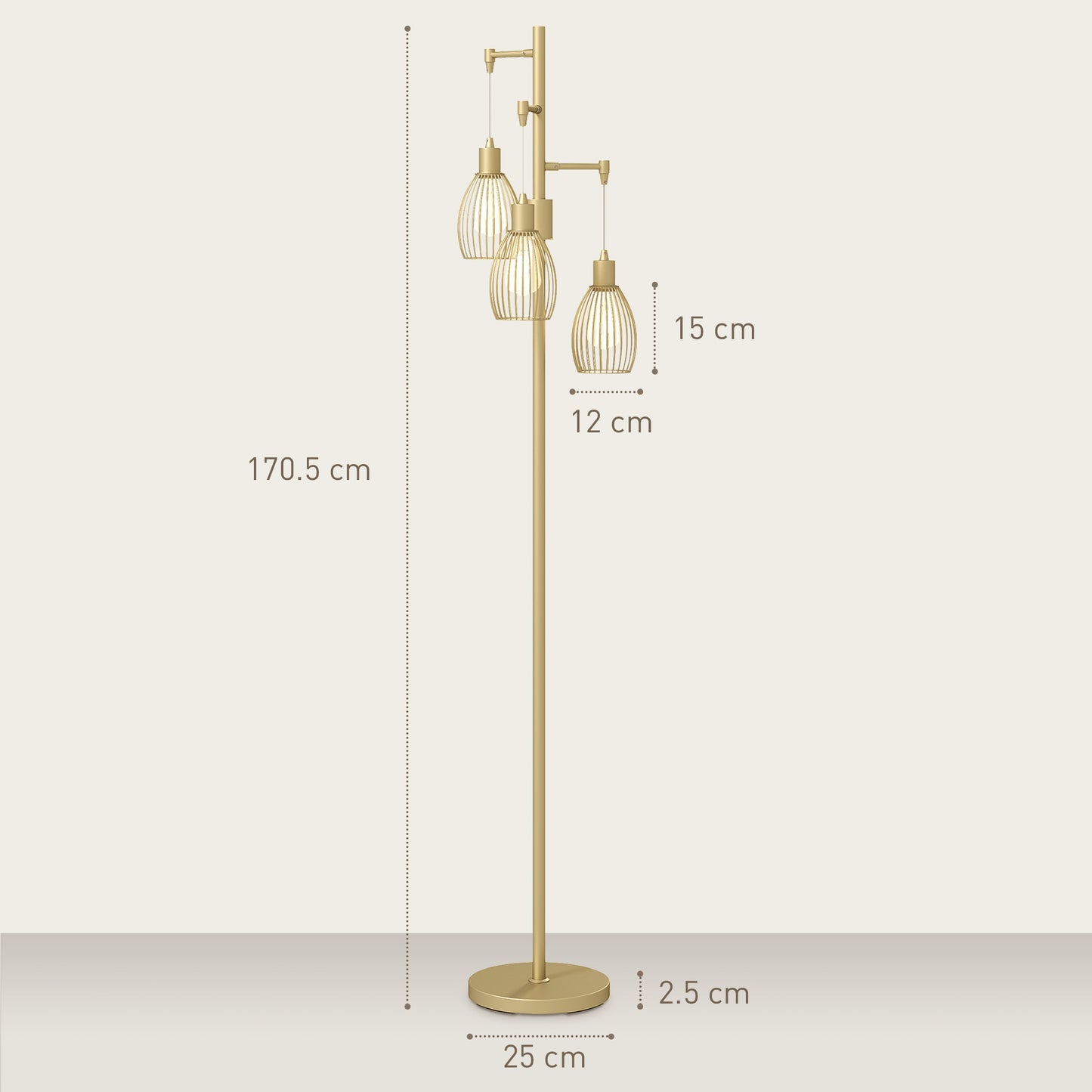 LightGlow 3-Light Industrial Floor Lamp - Gold