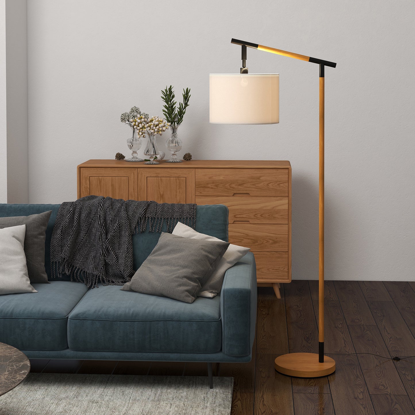 LightGlow Premium Metal Frame Floor Lamp with 350 Degree Rotating Lampshade, for Living Room and Bedroom, LED Bulb Included, Brown