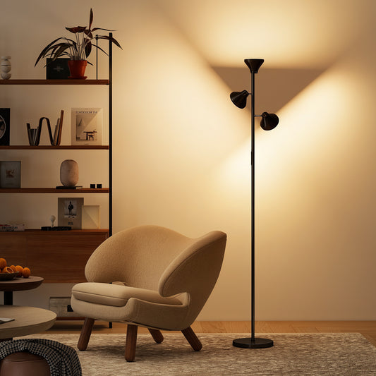 LightGlow Premium Three-Lamp Multi-Adjustable Floor Light - Black