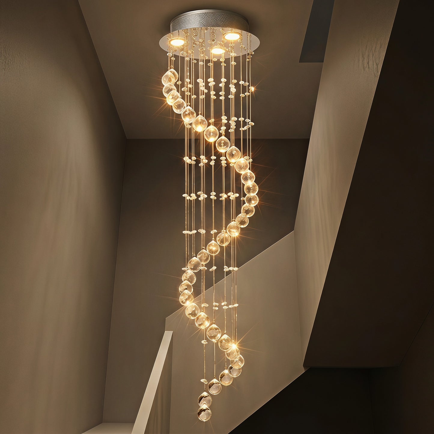 LightGlow Premium Modern Crystal Chandelier Ceiling Light Pendant Lamp Chrome Finish Glass Droplets New, for Living Room, Bedroom, Hallway, Ф30 x 120cm