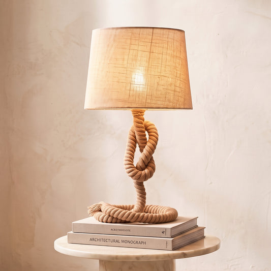 LightGlow Premium Nautical Style Table Lamp with Fabric Lampshade Metal Frame Power Switch, 48cm Home Desk Lamp Bedroom Living Room Study E27 Base, Beige