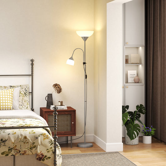 LightGlow Premium LED Floor Lamp for Living Room, 180cm Tall Standing Lamp, Mother and Child Uplighter with Adjustable Gooseneck, Silver Tone