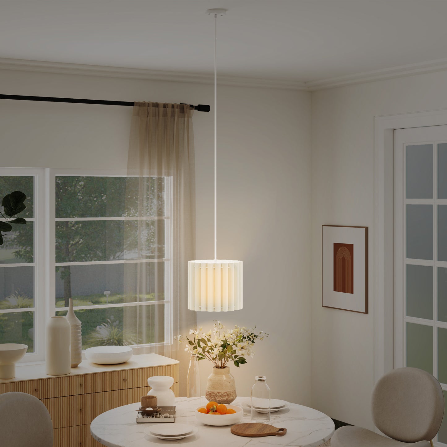 LightGlow Premium Linen Pendant Light, Bedside Ceiling Lamps with E27 Bulb, Modern Hanging Lights for Living Room, Bedroom, Kitchen, Hallway, White