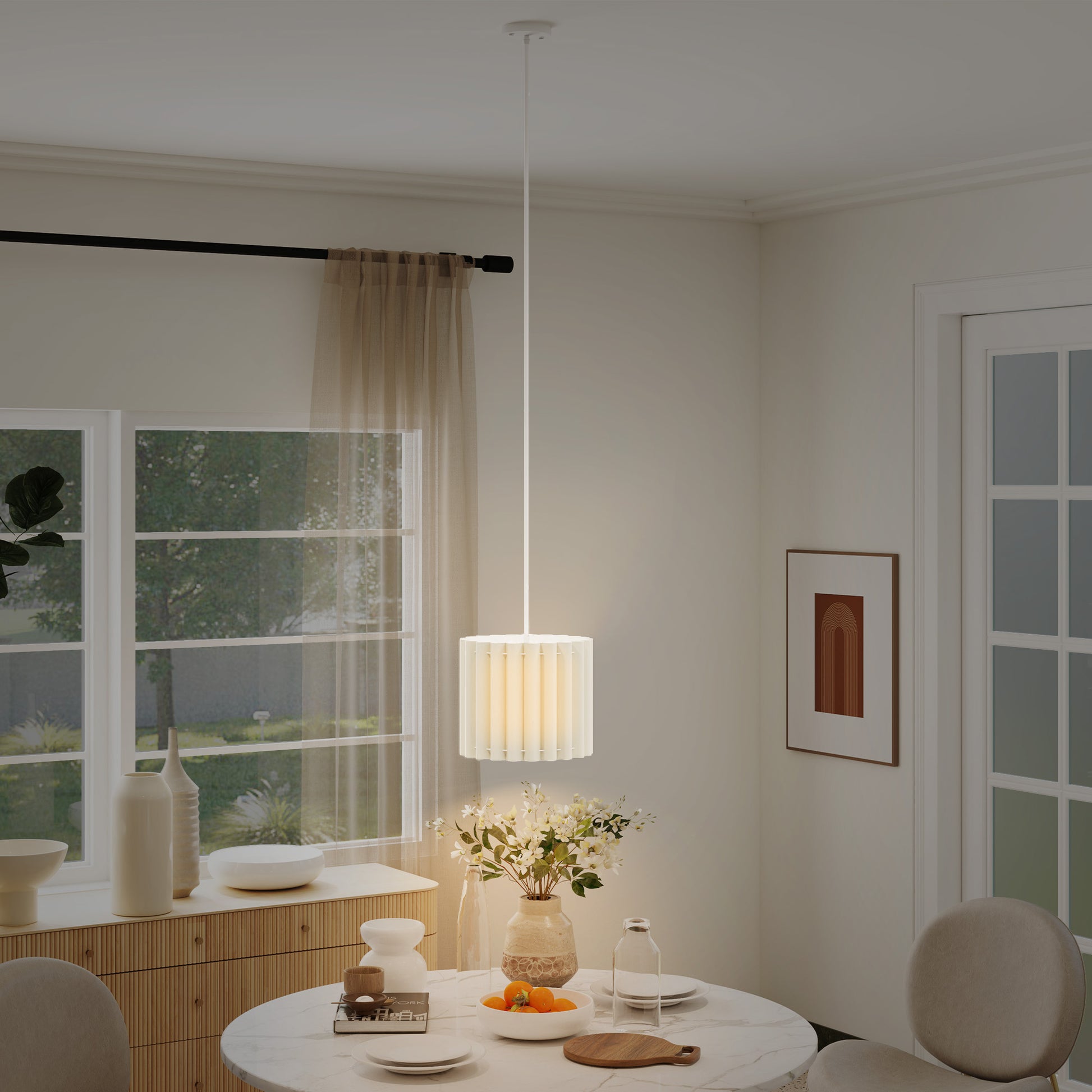 LightGlow Premium Linen Pendant Light, Bedside Ceiling Lamps with E27 Bulb, Modern Hanging Lights for Living Room, Bedroom, Kitchen, Hallway, White