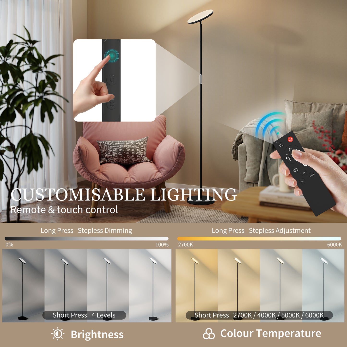 LightGlow RGB Uplighter Floor Lamp - Black