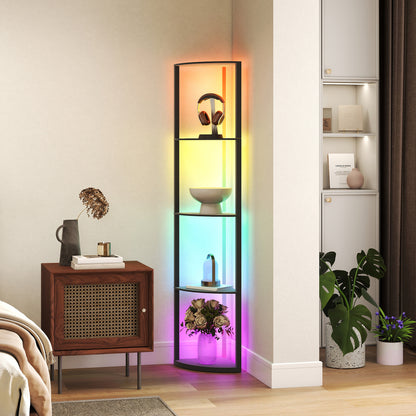 LightGlow Premium RGB LED Floor Lamp with Shelves, 4-Tier Dimmable Standing Lamp with Remote Control, Black