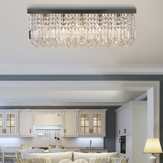 LightGlow Premium Modern Crystal Ceiling Light Square Crystal Chandelier for Living Room, Dining Room, Hall, 5 x E14 Lamp Holders, Silver, 80 x 25 x 23cm