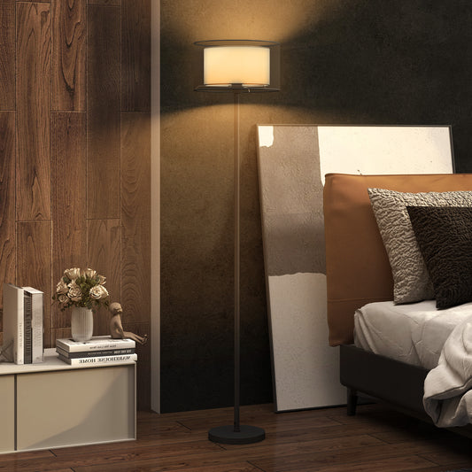 LightGlow Premium Floor Lamp for Living Room, Modern Standing Lamp with Double Layer Shade & Foot Switch, Minimalist Tall Pole Lampshade for Bedroom, Office, Black