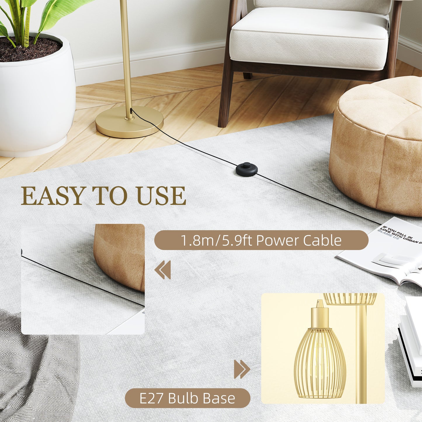 LightGlow 3-Light Industrial Floor Lamp - Gold