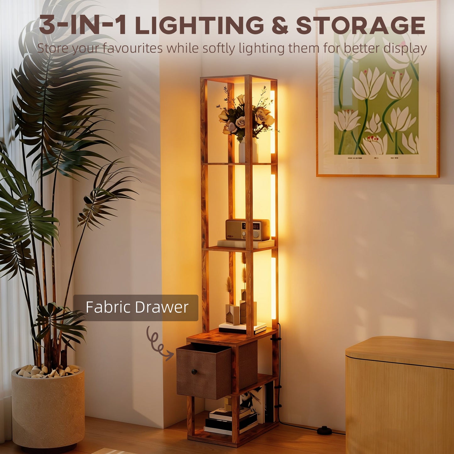 LightGlow Shelf Floor Lamp - Rustic Brown