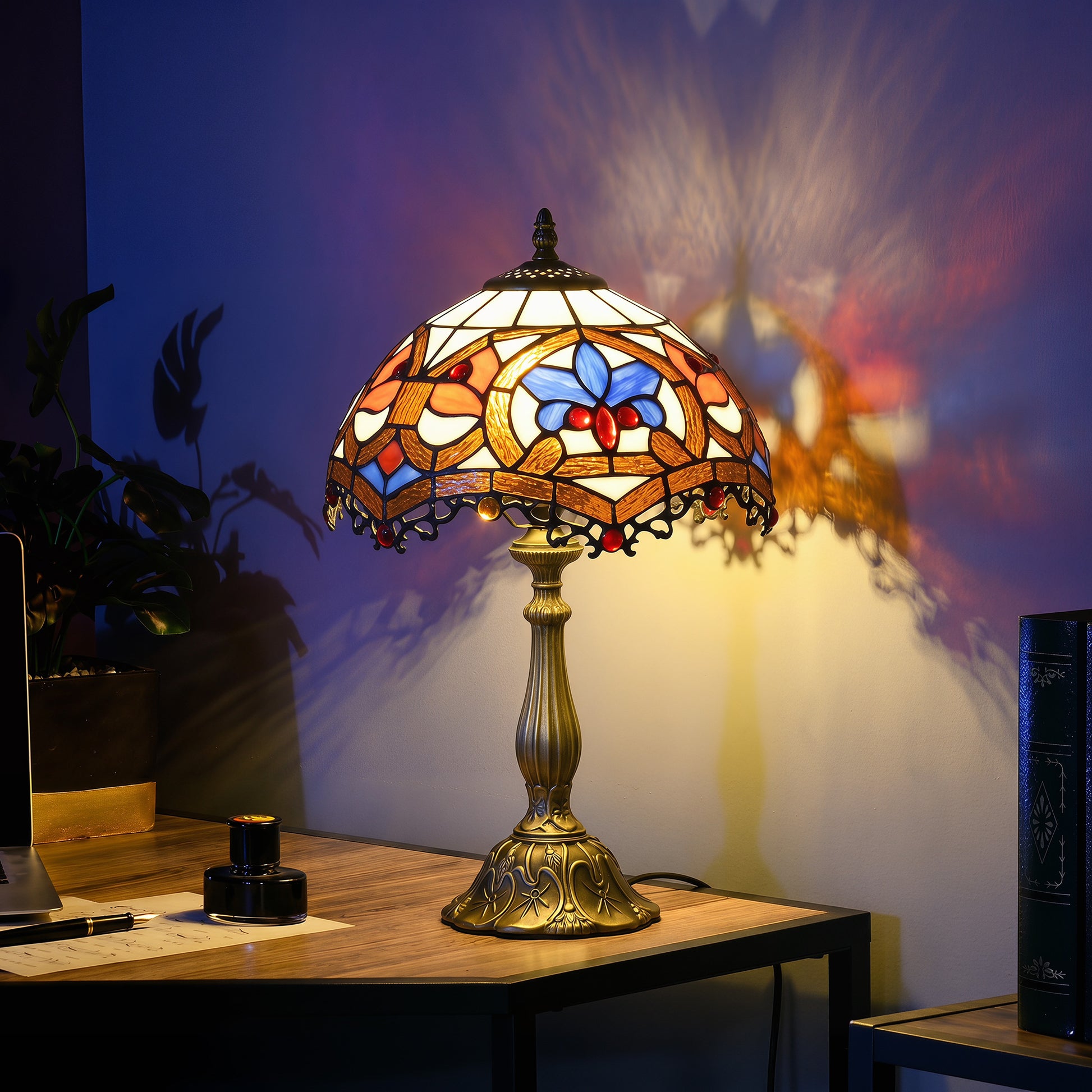 LightGlow Premium Tiffany Lamp, Stained Glass Table Lamp, Handcrafted Artisan Collectible, Suitable for Living Room and Bedside, Multi-Coloured, Ф25 x 45Hcm, Zinc Alloy.