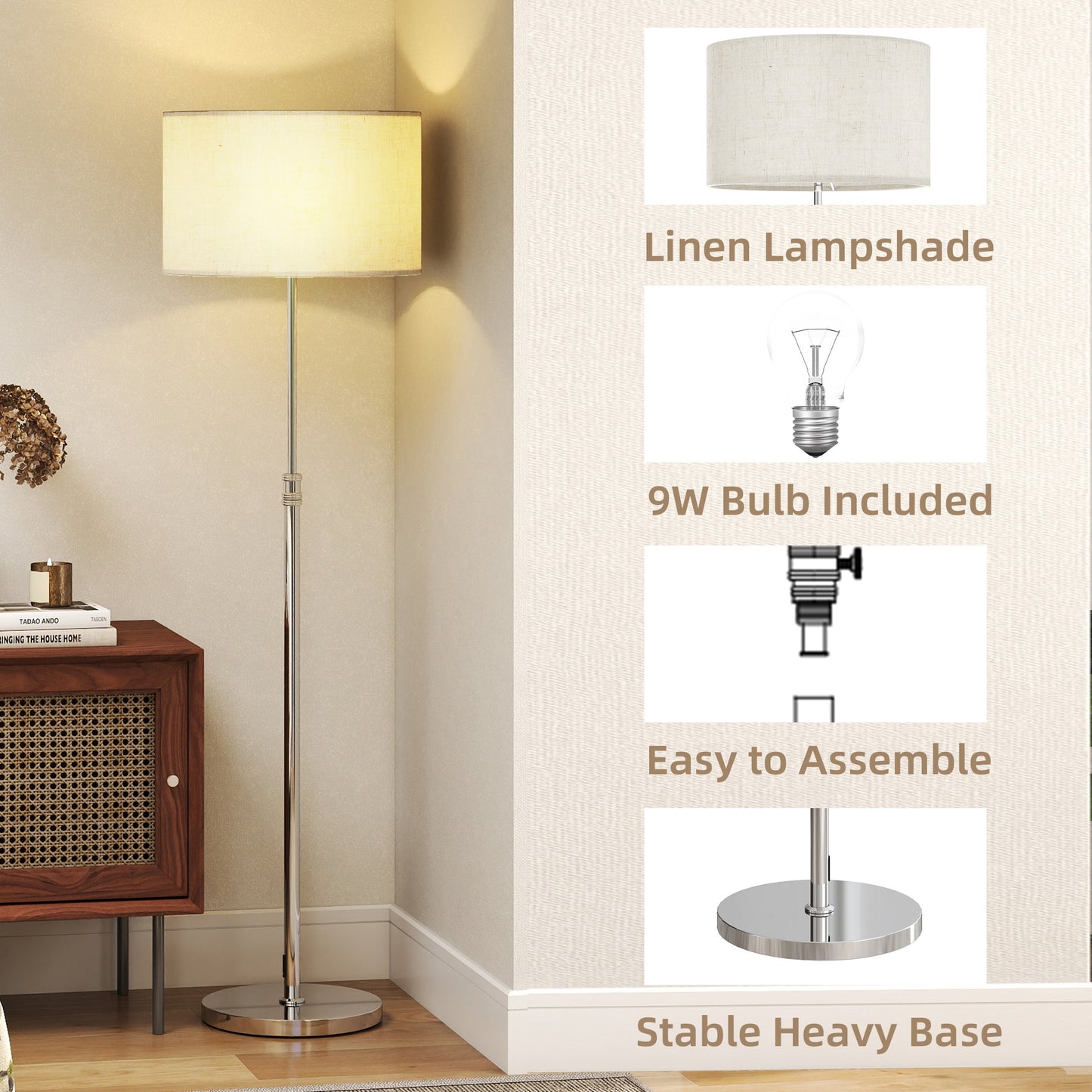LightGlow Adjustable Floor Lamp - Silver