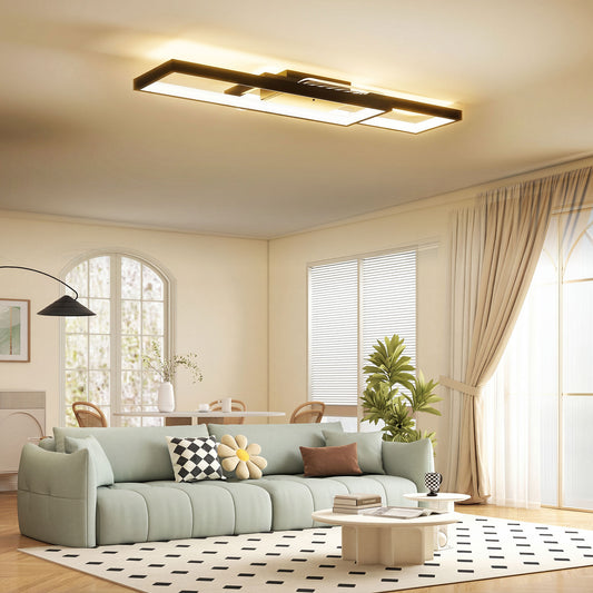 LightGlow Premium LED Ceiling Light, Modern Dimmable Ceiling Light with Wall Switch & Remote Control, Flush Mount Fixture Lamp with 3000-6000K Colour Temperatures for Living Room, Bedroom, Black