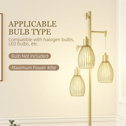 LightGlow 3-Light Industrial Floor Lamp - Gold