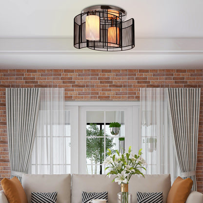 LightGlow Premium Modern Chandelier, Semi-Flush Mount Ceiling Light with Glass Lampshade, 2 x E27 Bulb Base for Hallway, Dining Room, Living Room, White and Black