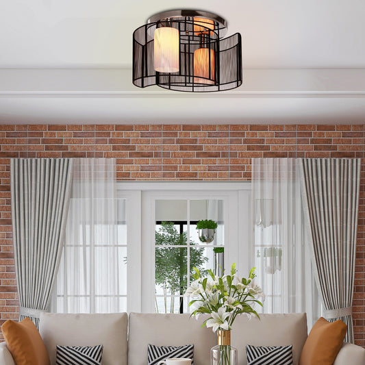 LightGlow Premium Modern Chandelier, Semi-Flush Mount Ceiling Light with Glass Lampshade, 2 x E27 Bulb Base for Hallway, Dining Room, Living Room, White and Black